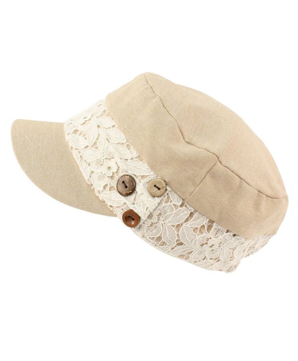 Ladies Cool Summer Pretty Lace Button Cadet Castro GI Military Cap Hat Beige - CA11VHC2NPH