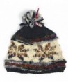 Hand Knit Womens Wool Pom Pom Hat Warm Fleece Lined Nepal - Gray - C012O7WRGBW