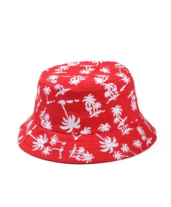 Zipper Graffiti Flat Bucket Hat with Coconut Tree Pattern Outdoor Hatsun Hat (red) - CZ12C2BMKYZ