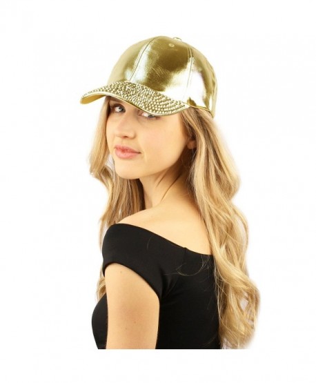 Summer Glossy Metallic Bling Bling Studs Baseball Cap Hat Dance Party - Gold - CY12E03TQG3