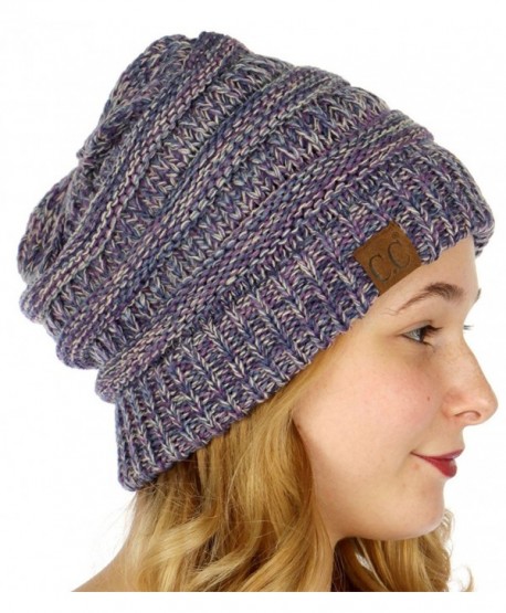 SERENITA C.C Unisex 4 Tone Multicolor Warm Cable Knit Thick Beanie Hat - Purple/Dk. Denim/Beige/Navy - CT186GA6NCX