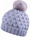 Winter Pom Pom Beanie Beanies For Women Pompom Knit Hat With Bling Rhinestone - Gray - C8187C0EADX