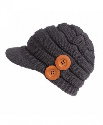 Brim Hat Beanie Hat - Binmer(TM) Women Ladies Winter Button Knitting Berets Turban Brim Hat Pile Cap - Gray - C11889WOA2U