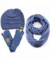 ScarvesMe CC 3pc Set Trendy Warm Chunky Soft Stretch Cable Knit Beanie Scarves Gloves Set - Denim - CN187GLEQ5R