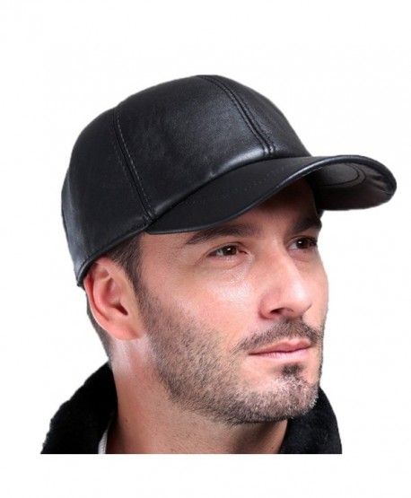 Vemolla Baseball Cap Genuine Sheepskin Adjustable Unisex Leather Baseball Hats - Black - CA12O4RT5RS