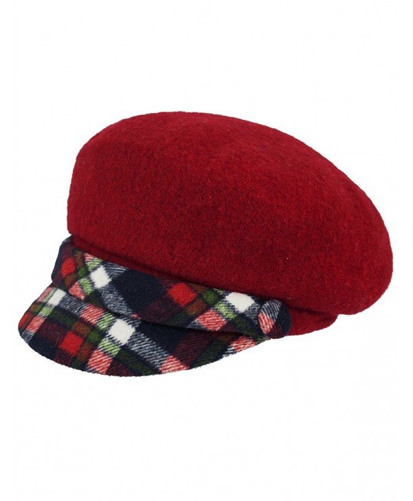 Dahlia Women's Wool Blend newsboy Hat - Belt Accent Plaid Visor - Red - CY128J6YJHN