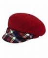 Dahlia Women's Wool Blend newsboy Hat - Belt Accent Plaid Visor - Red - CY128J6YJHN