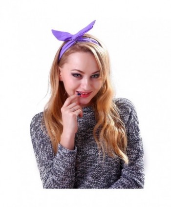 HDE Women's Retro Rockabilly Headband Vintage Styled Rabbit Ear Wired Hair Bow - Purple - CD11LGOOW55