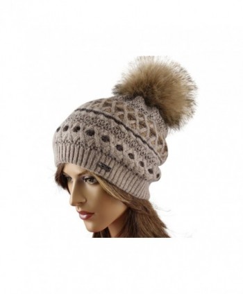 LA-EL COUTURE Womens Elegant Knitted with small brooch Beanie warm - Brown - CQ12CNXDX39