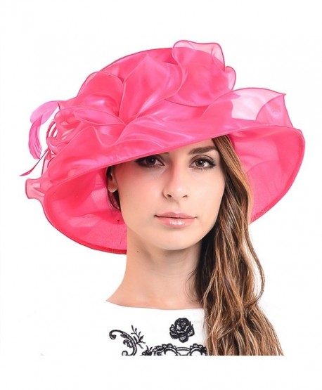 HISSHE Womens Church Dress Derby Wedding Floral Tea Party Hat Ss-035 - Hot Pink - CR11ZHNXDGF