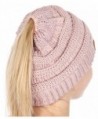 Plum Feathers Beanie Tail Soft Stretch Cable Knit Messy High Bun Ponytail Beanie Hat - Rose Metallic - C6188AL7YYE