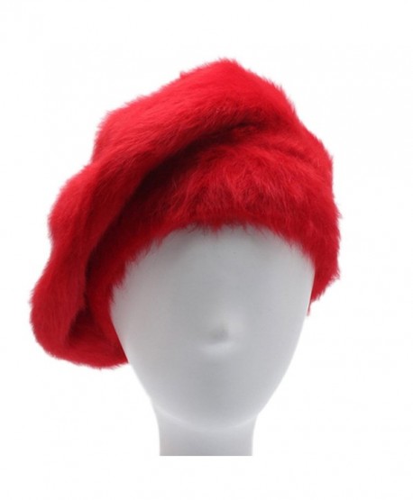 Womens Winter Fur Beret Hat Rabbit Fur Hats Acessory For Girls - Red - CL187KEQ09T