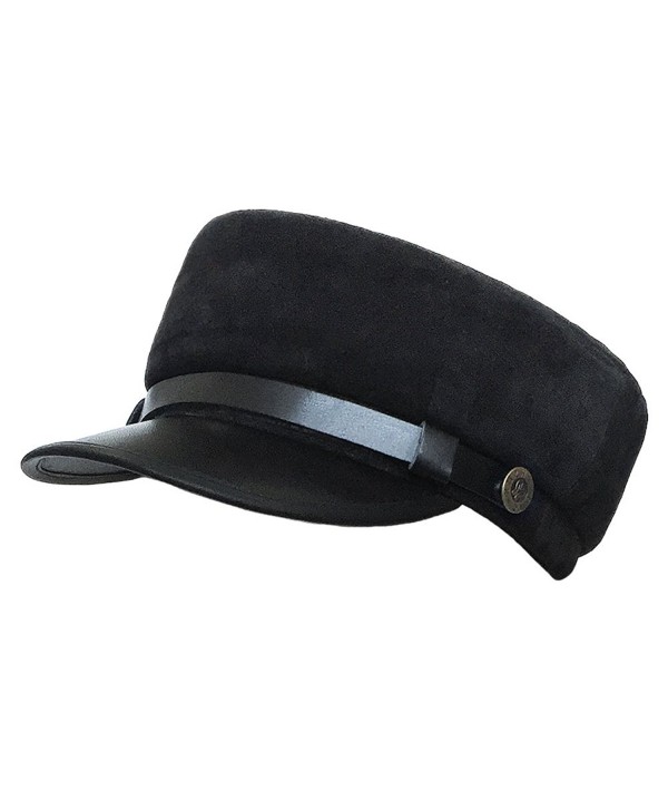 lethmik Military Cadet Hat Unisex Genuine Leather Army Camo Hats Costume - Suede Black - CM127CLZ0SD