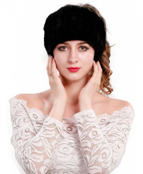 CR Women's Rabbit Fur Headband Winter Wrap Cap For Winter Earwarmer Earmuff Hat Ski - Black - CN186ZOGXOE