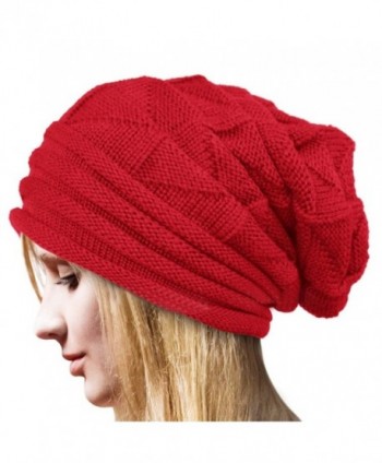 Ankola Hot Sale Womens Ladies Winter Crochet Hat Wool Knit Beanie Warm Ski Caps - Red/Lined Wool - CO1896GQSZ8