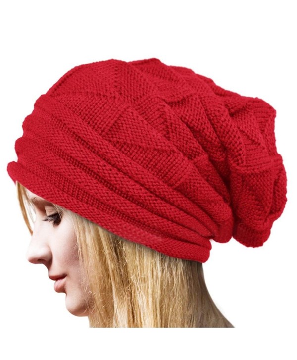 Ankola Hot Sale Womens Ladies Winter Crochet Hat Wool Knit Beanie Warm Ski Caps - Red/Lined Wool - CO1896GQSZ8