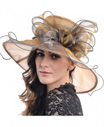 FORBUSITE Women's Organza Church Derby Bridal Cap Tea Party Wedding Hat S039-2 - Champagne With Grey - CO17YC0XHD5