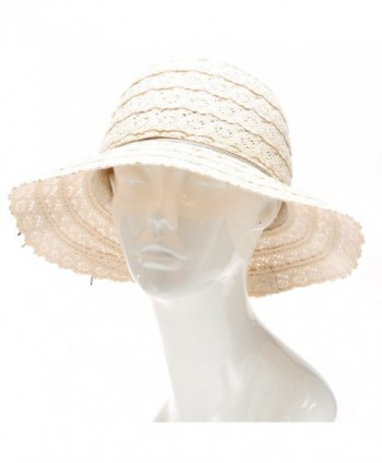 MIRMARU Women's Summer Crushable Vented Mid Brim Beach Fedora Hat With Cord Tie. - Natural - CU17YCRK2ON