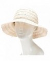 MIRMARU Women's Summer Crushable Vented Mid Brim Beach Fedora Hat With Cord Tie. - Natural - CU17YCRK2ON