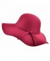 Diffyou Women's Solid Wool Ribbon Wide Brim Party Floppy Sun Felt Hat - Wine Red - CX126NYPAM5