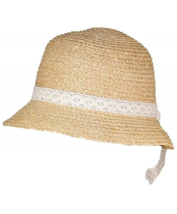 Victoria Natural Raffia Straw Womens Cloche Hat W/Lace Band (One Size) - Cream - CH17YUZW80Q