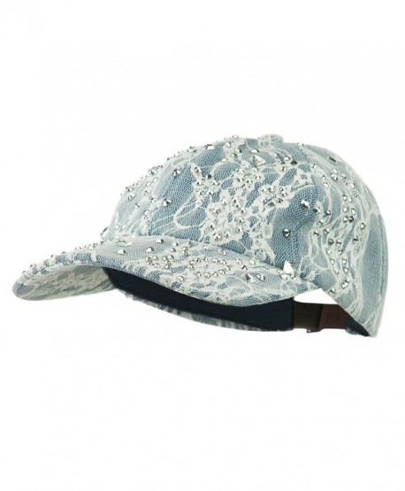 Rhinestone and Lace Baseball Cap - Blue - C511VLHM4JX