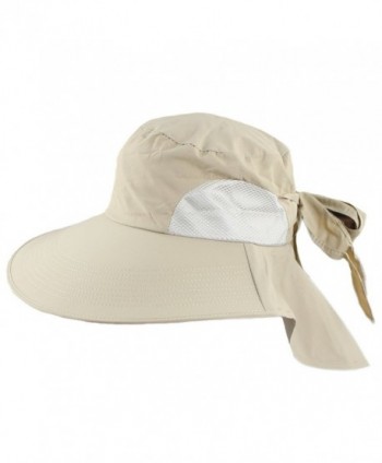 Women's UV Sun Protect Summer Beach Wide Large Big Brim Hat Visor Side Flower - Khaki - C811LS2CKLN