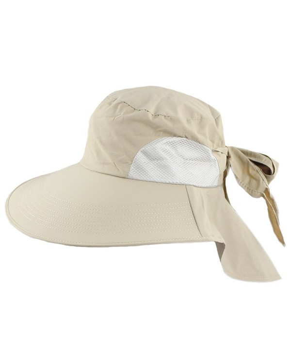 Women's UV Sun Protect Summer Beach Wide Large Big Brim Hat Visor Side Flower - Khaki - C811LS2CKLN