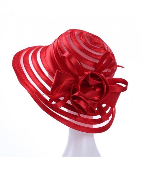 OTHERS Women's Oganza Sun Hat Cloche Oaks Church Dress Bowler Derby Wedding Tea Party Hat - Red - CL184E5CEX5