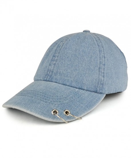 K-POP Style Plain Metallic Ring Bill Adjustable Baseball Cap - Denim - CP185QA4IGK