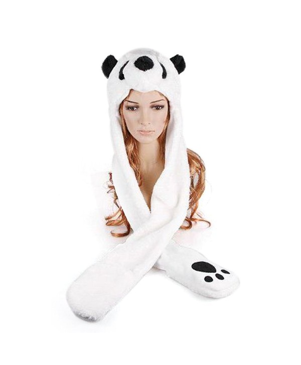 TopTie Faux Fur Cute Animal Ears Hat- Mittens Scarf Hood - Panda Hat - Panda - CO11PI1F64X