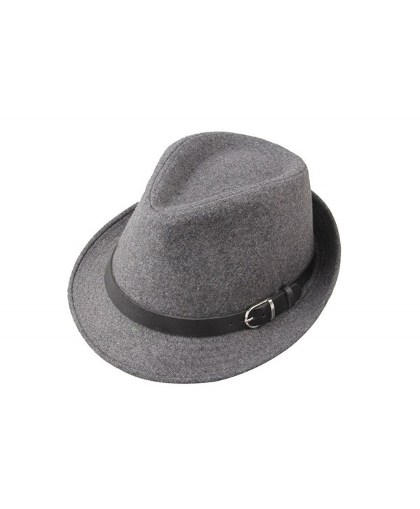 Dantiya Men's Formal Triby Fedora Hat Caps with Belts - Grey - CC11AAOW85V
