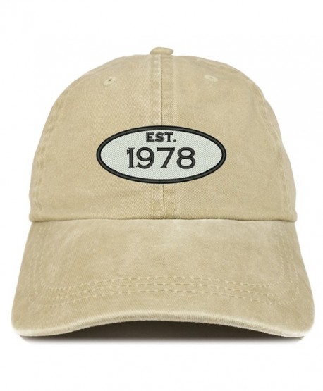 Trendy Apparel Shop Established 1978 Embroidered 40th Birthday Gift Pigment Dyed Washed Cotton Cap - Khaki - CY12O5QKQ1V