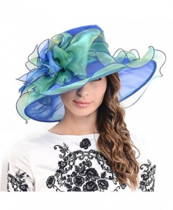 F&N STORY Ladies Kentucky Derby Church Hat Wide Brim Leaf Flower Bridal Dress Hat s037 - Navy&green - C012CV36IEH