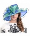 F&N STORY Ladies Kentucky Derby Church Hat Wide Brim Leaf Flower Bridal Dress Hat s037 - Navy&green - C012CV36IEH