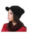 Connectyle Women's Warm Bill Winter Hats Slouchy Cable Knitted Beanie Cap with Visor - Black - CV1274YXM6Z