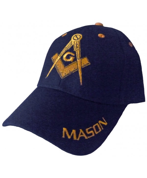 Mason Hat with Masonic Lodge Emblem Logo Incl BCAH Bumper Sticker - Navy Blue - CW11XRIV2V5