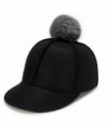 Top Cheer Women Solid Color Wool Felt Peaked Pom Pom Equestrian Baseball cap - Black - CE188KYA8K6