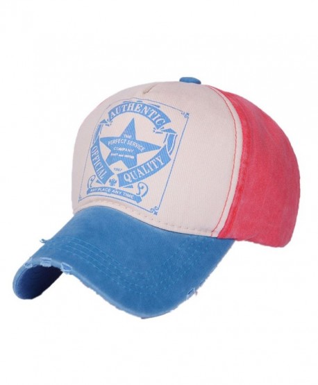Home Prefer Five Star Vintage Trucker Hat Adjustable Twill Cotton Baseball Cap - Sky Blue/Watermelon Red - C811VA49SHR