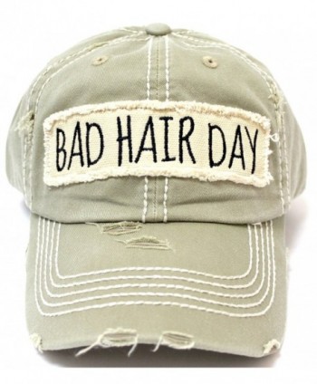 New! Khaki "BAD HAIR DAY" Embroidery Patch Baseball Cap - C618235046R