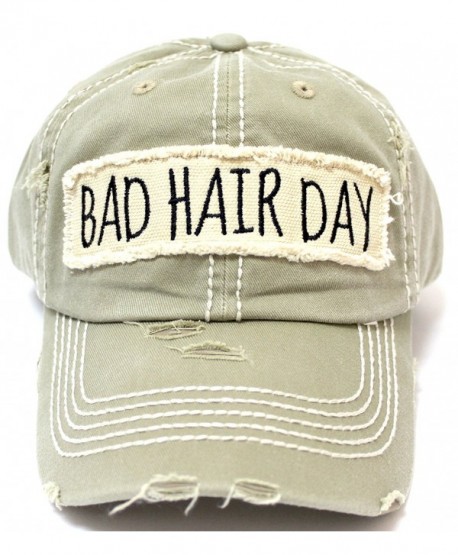 New! Khaki "BAD HAIR DAY" Embroidery Patch Baseball Cap - C618235046R