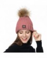 JULY SHEEP Womens Girls Winter Knitted Beanie Hat Real Large Raccoon Fur Pom Pom Bobble Hats - Pink - C3183NAK44Z
