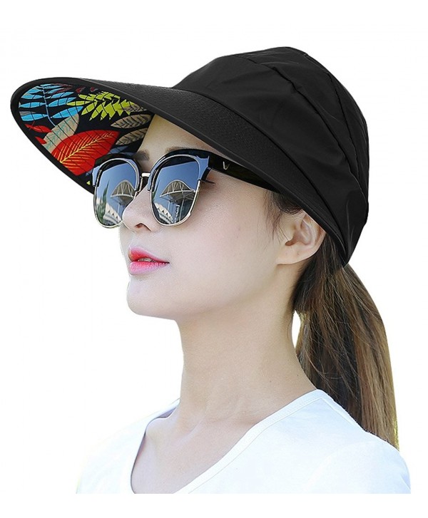 HindaWi Sun Hats For Women Wide Brim UV Protection Summer Beach Visor Cap - A-black - CZ1840X5508