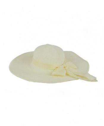 Women Cool Summer Floppy Wide Brim Straw Hat with Ribbon 964SH - Off White - CQ11B8WRMCF
