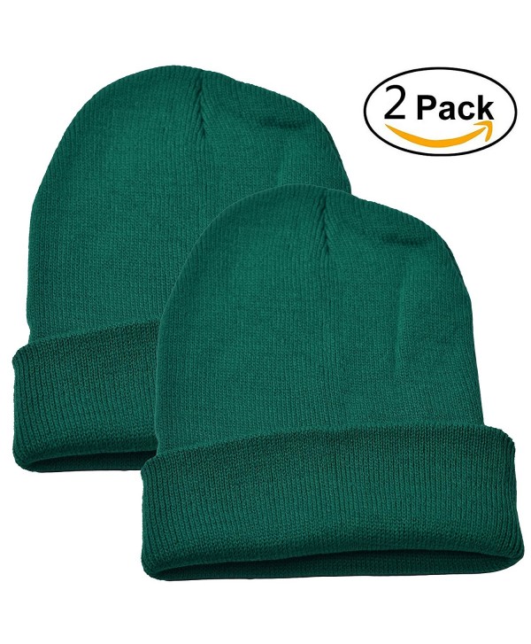 Woogwin 2 Pack Womens Knitted Beanie Cap Winter Warm Hats For Men Solid Color - Green - CI12NEVR1TL