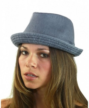 NYFASHION101 Classic Lightweight Cotton Unisex Trilby Fedora Hat - Navy - CZ12FCCY0SZ