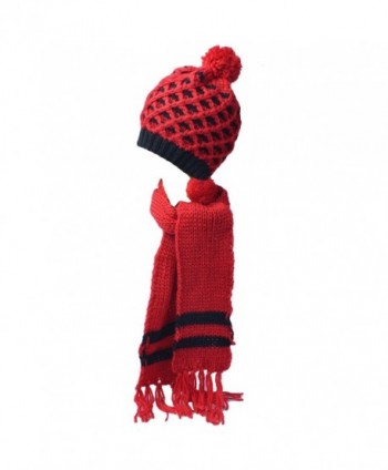 Kate Marie 'Polly' Handcrafted Pineapple Pattern Knit Beanie Hat with Scarf Two Piece Set - Red - CB11QB5VFRH