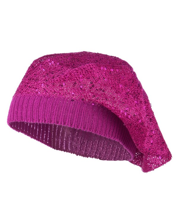 Sequin Nylon Stretchable Beret - Magenta - CX11K1CSWDV