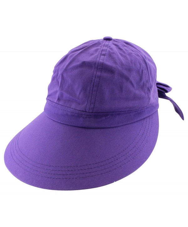 Enimay Women's Colorful Sun Hat Large Brim Visor Rear Bow Elastic Headband - Purple - CP1239GFXAT