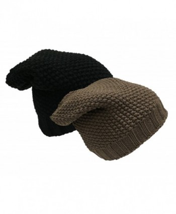 N'Ice Caps Women's Bulky Fully Lined Slouch Knit Hat - 2 Piece Bundle Pack - Black/Coffee Brown - CX185UWDWHW